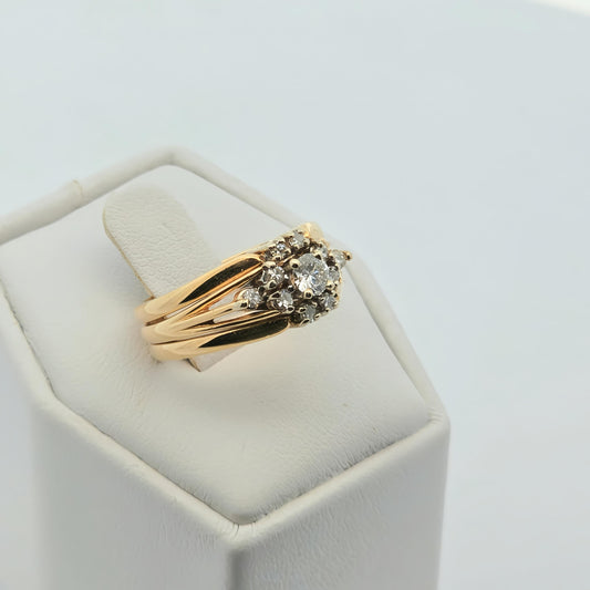 Yellow Gold Diamond Cluster Ring Set