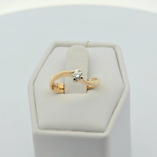 14K Yellow Gold Solitaire Bypass Diamond Ring