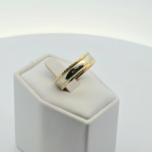 Two-Tone Gold Wedding Band with Engraved Edges