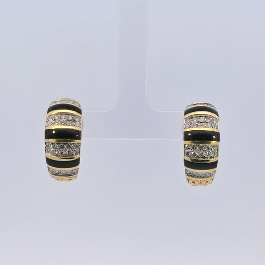 Diamond and Black Stripe Huggie Earrings