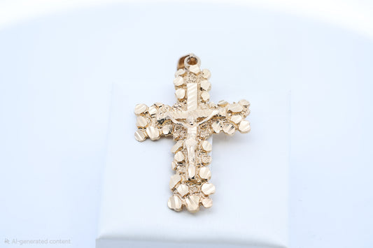 14K Yellow Gold Nugget-Style Crucifix Pendant