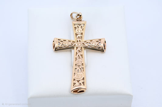 Gold Filigree Openwork Cross Pendant