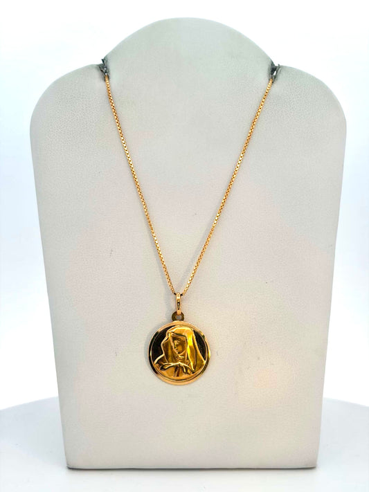18K Religious Devotional Pendant on Box Chain
