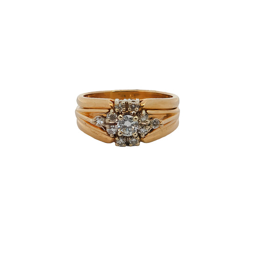 Yellow Gold Diamond Cluster Ring Set