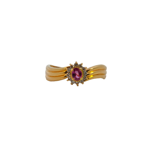 Multi-Row Pink Gemstone and Diamond Cluster Ring