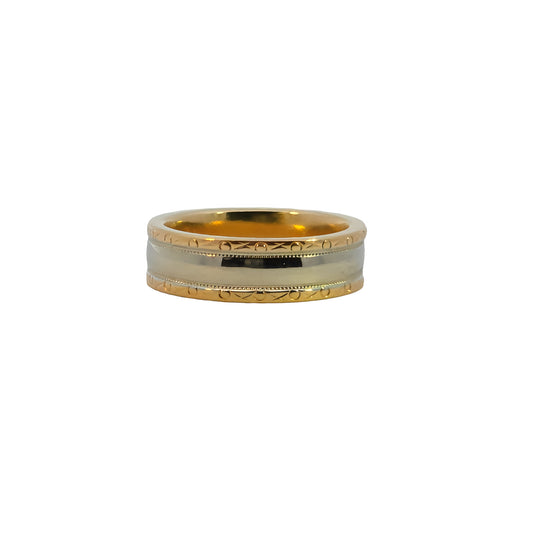 Two-Tone Gold Wedding Band with Engraved Edges