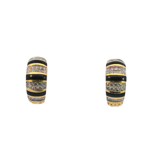 Diamond and Black Stripe Huggie Earrings