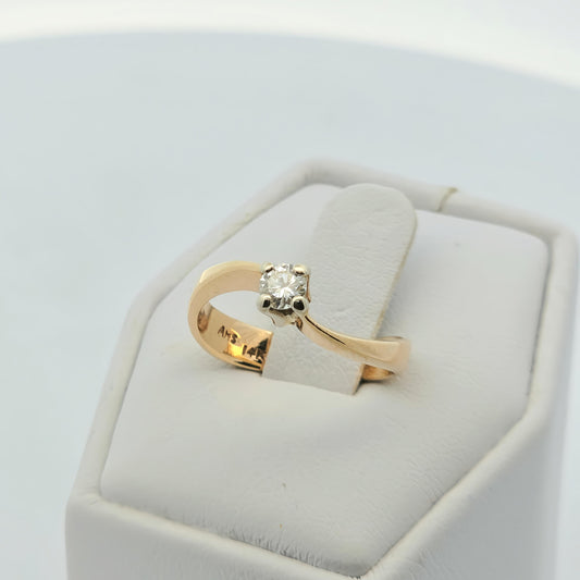 14K Yellow Gold Solitaire Bypass Diamond Ring