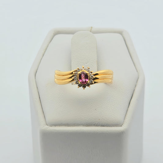 Multi-Row Pink Gemstone and Diamond Cluster Ring