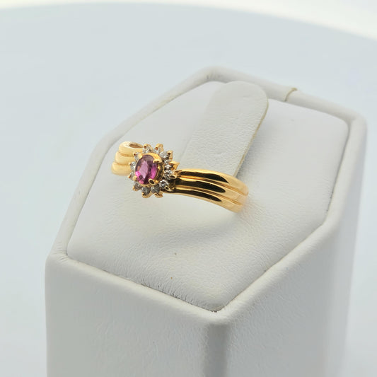 Multi-Row Pink Gemstone and Diamond Cluster Ring