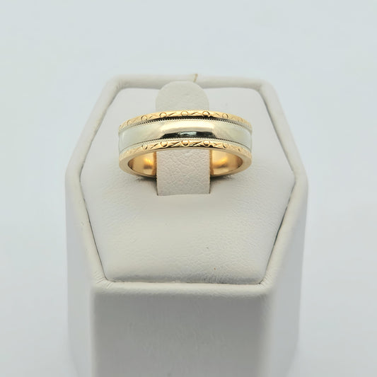 Two-Tone Gold Wedding Band with Engraved Edges