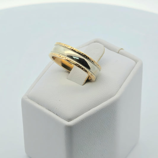 Two-Tone Gold Wedding Band with Engraved Edges