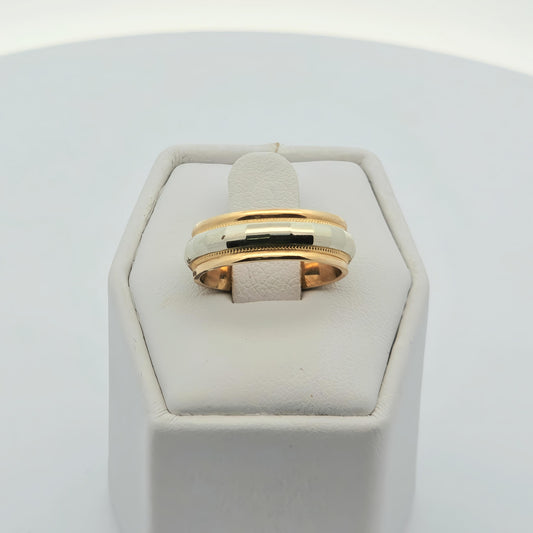 Two-Tone Gold Band with a Faceted Channel