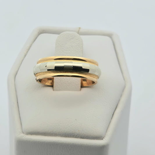Two-Tone Gold Band with a Faceted Channel