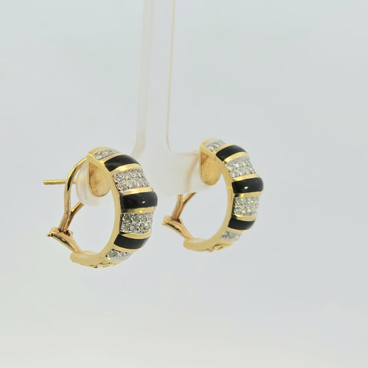 Diamond and Black Stripe Huggie Earrings