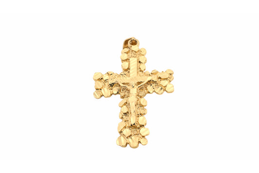 14K Yellow Gold Nugget-Style Crucifix Pendant