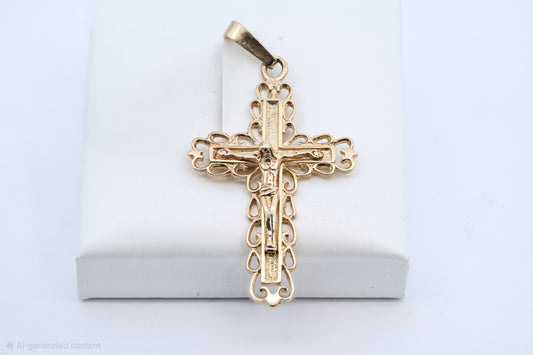 Ornate Gold Filigree Border Crucifix Pendant
