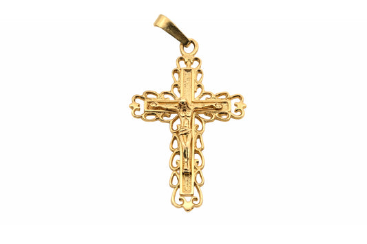 Ornate Gold Filigree Border Crucifix Pendant